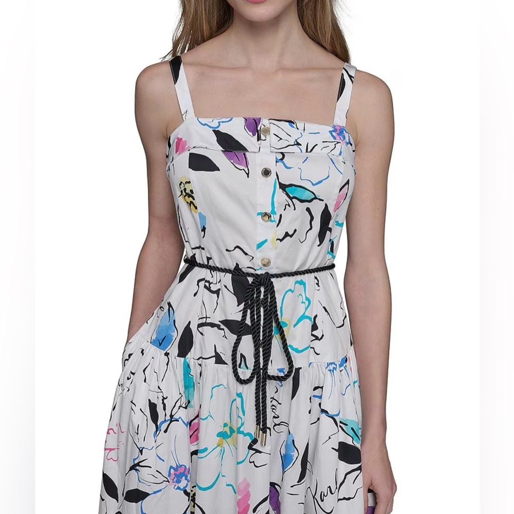 KARL LAGERFELD Women's Sleeveless Rope Belt A-line Maxi Dress - Picture 3 of 6